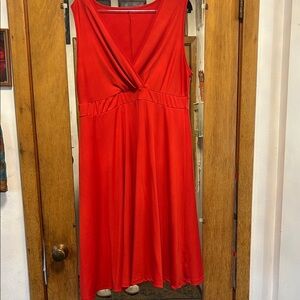 Source Unknown Bright Red Sleeveless V-Neck Midi Dress